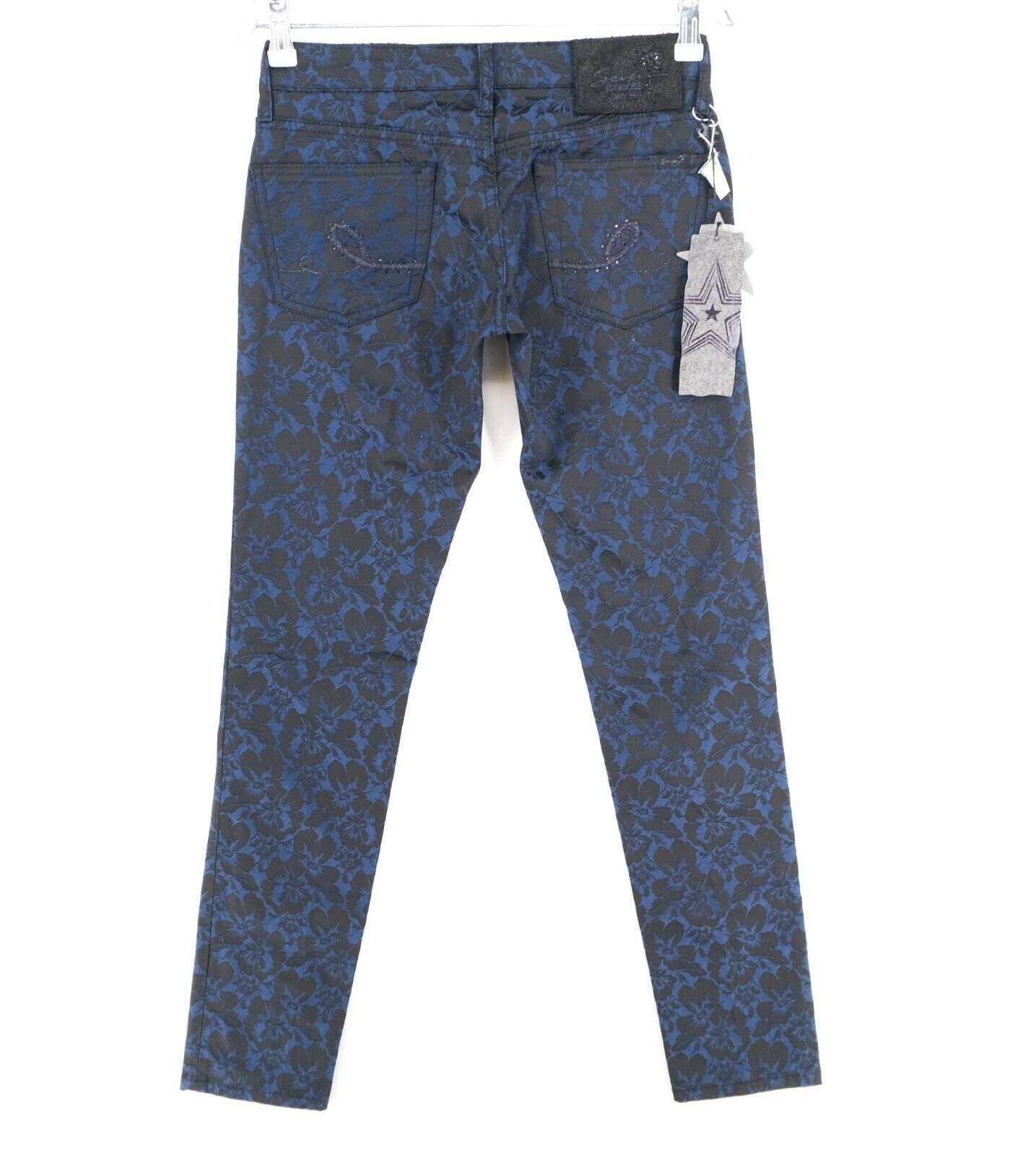 RRP €229 Seven7 Navy Blue Floral Print Low Rise Skinny Jeans Size 25 26