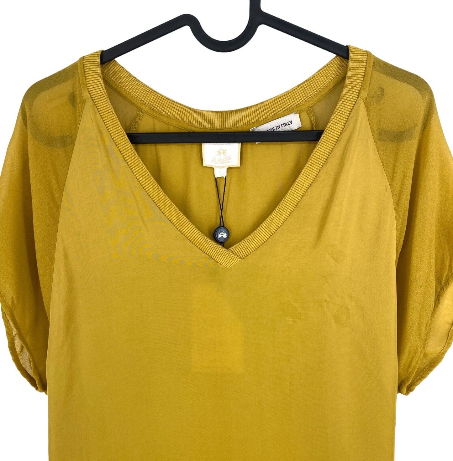 LA MARTINA Women Gold V Neck Short Sleeves Blouse Size 1 / XS