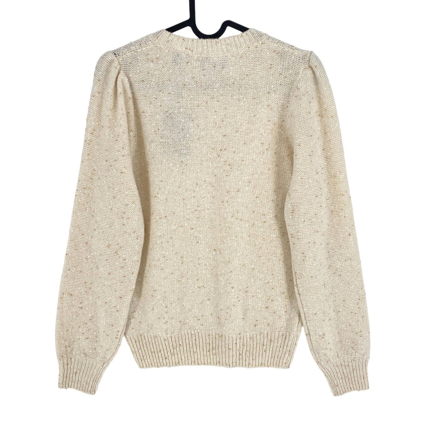 GANT Beige glitzernder Pullover aus Wollmischung mit Rundhalsausschnitt, Größe M