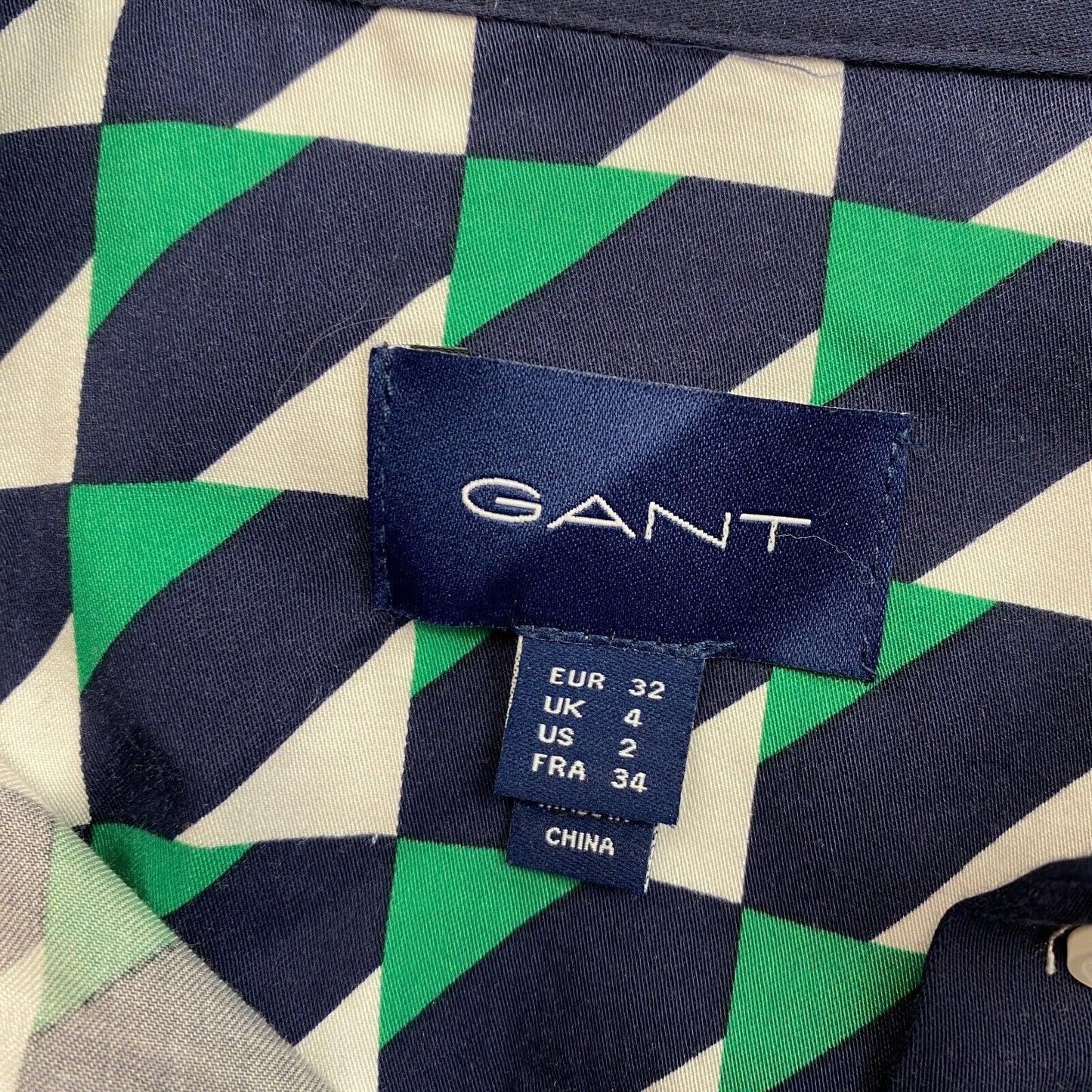 GANT Grünes, langärmliges Hemdkleid in A-Linie mit Geo-Muster, Größe EU 32, UK 4, US 2