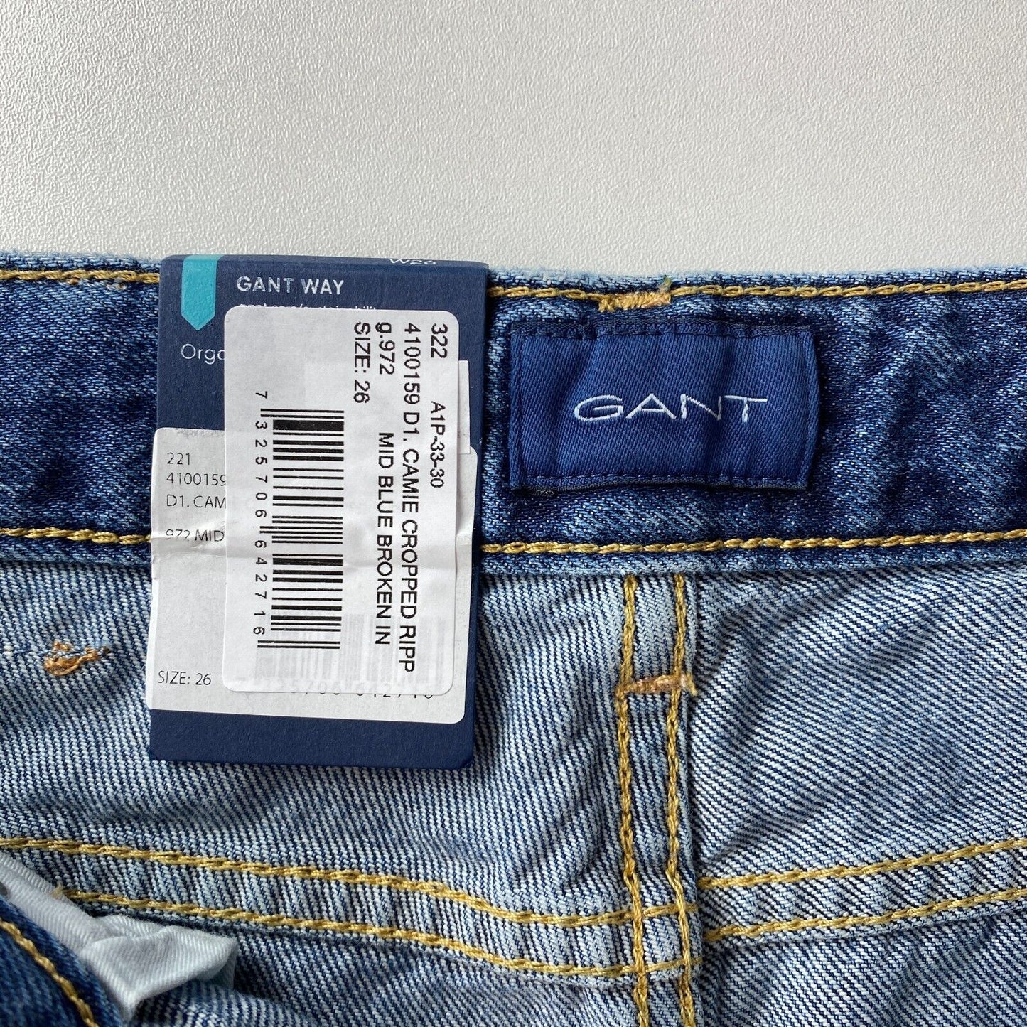 GANT CAMIE Women Blue Relaxed Straight Fit Cropped Ripped Jeans Size W26