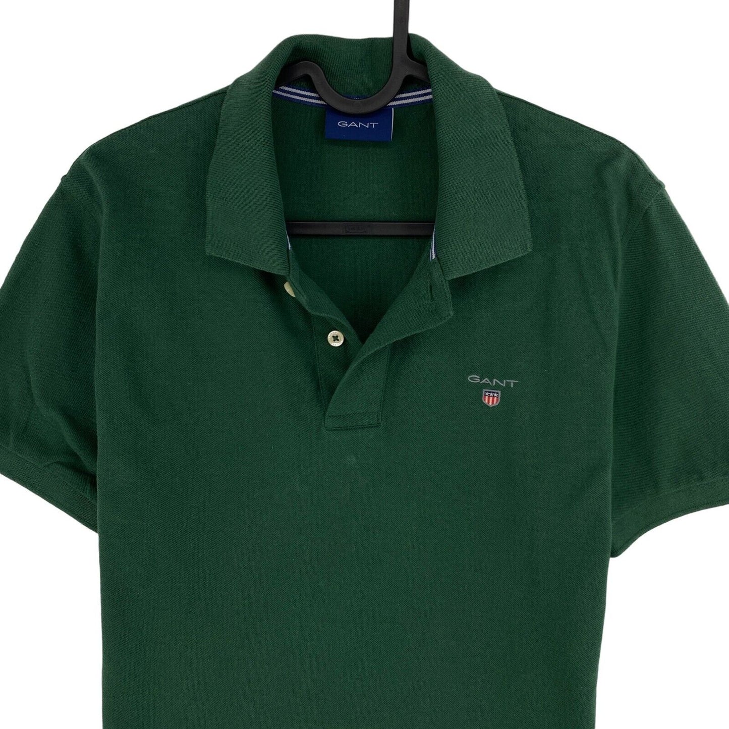 GANT Dunkelgrünes, einfarbiges SS-Piqué-Rugger-Poloshirt, Größe S