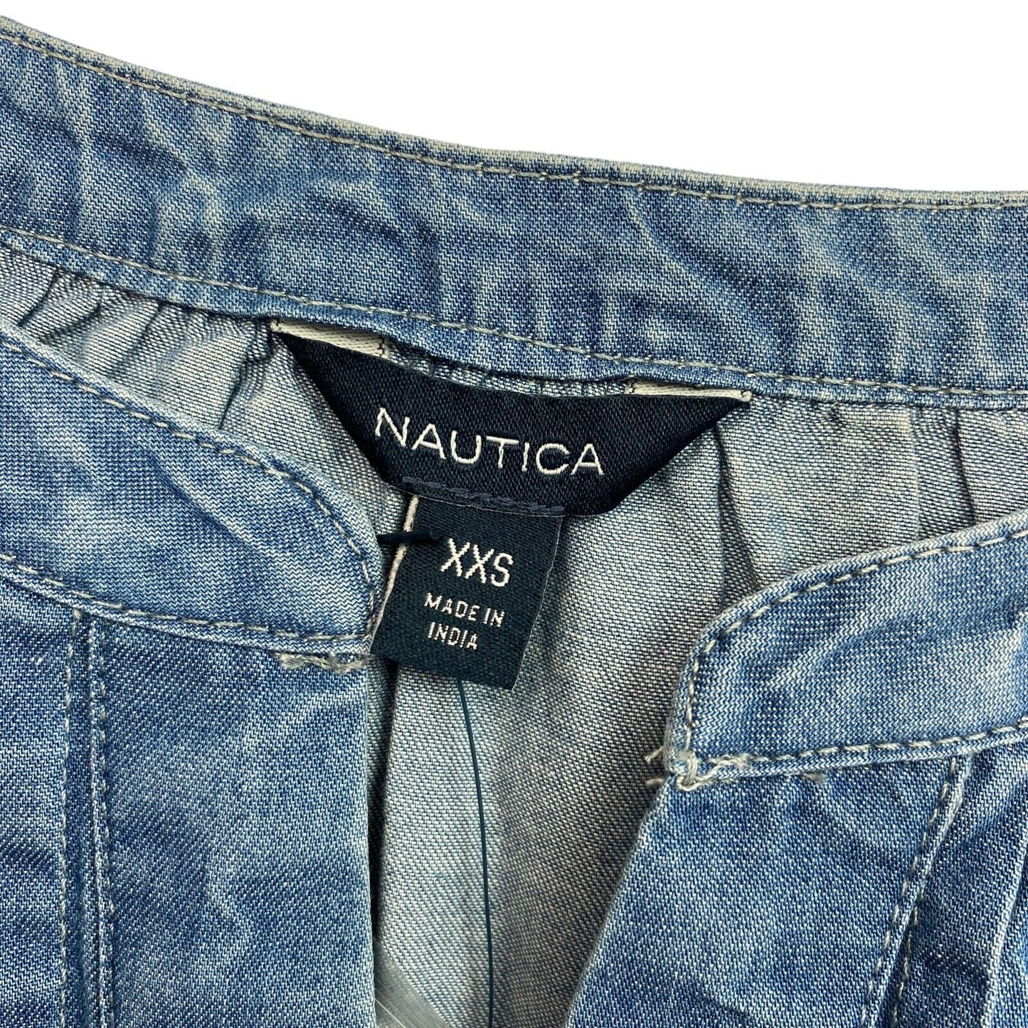 NAUTICA Bluse, V-Ausschnitt, 100 % Baumwolle, Dunkelblau, Größe 2XS XXS