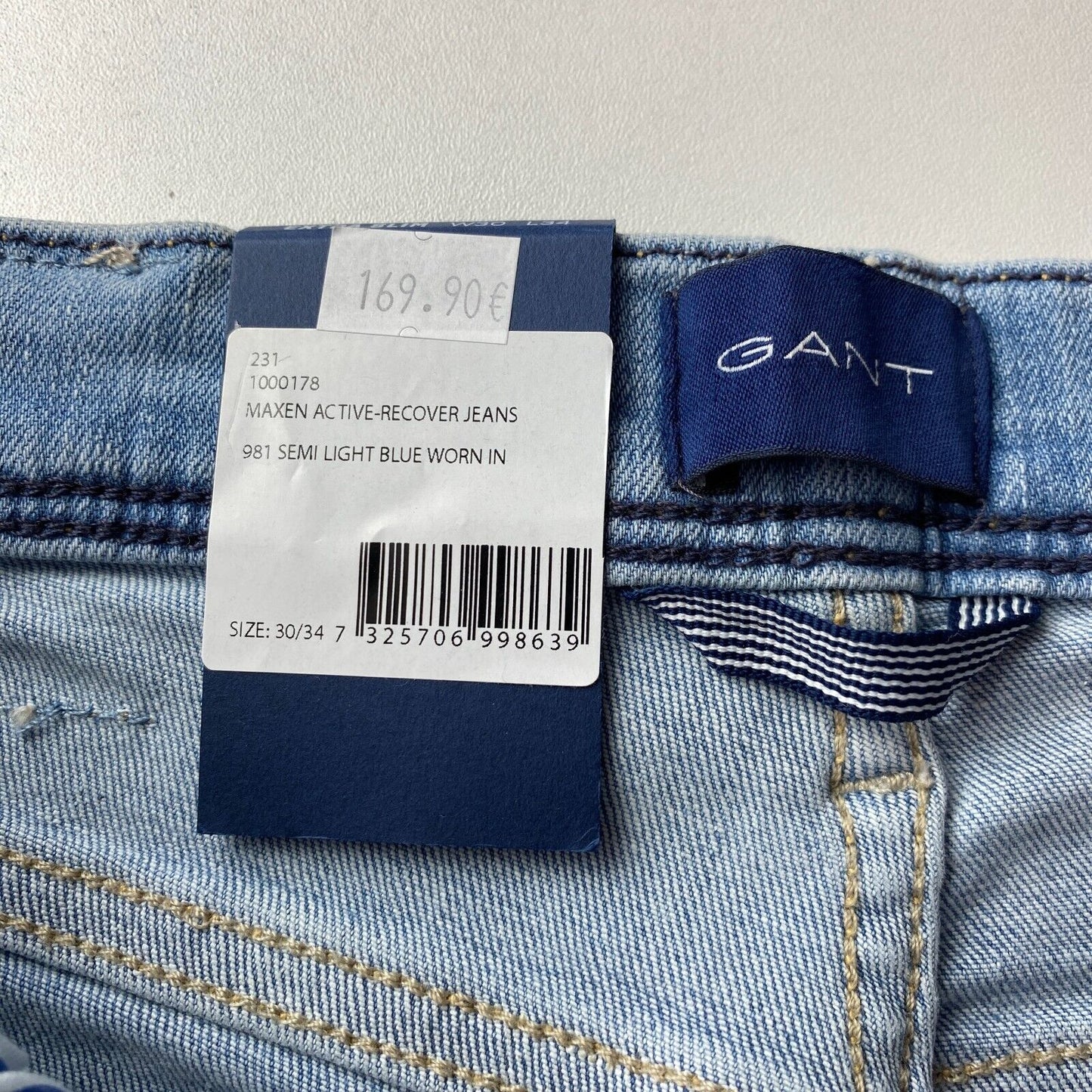 GANT MAXEN Mens Light Blue Stretch Low Rise Extra Slim Fit Jeans W30 L34