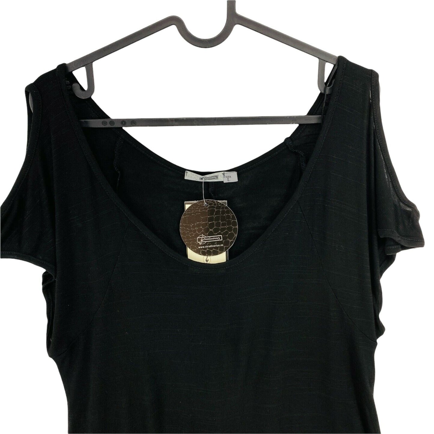 STRADIVARIUS Black Scoop Neck Top Blouse Size L