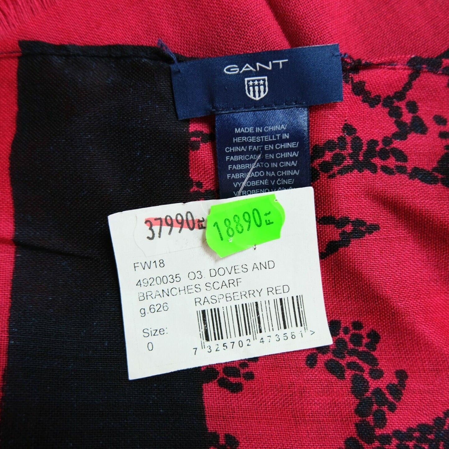 GANT Raspberry Red Big Wool Blend Scarf Shawl