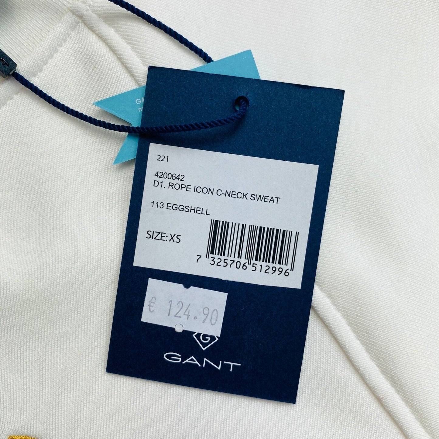 GANT Weißer Pullover mit Rundhalsausschnitt und Seilsymbol, Größe XS