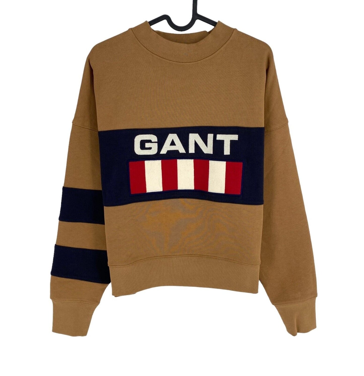 GANT Brown Retro Logo Block Crew Neck Sweater Jumper Size S