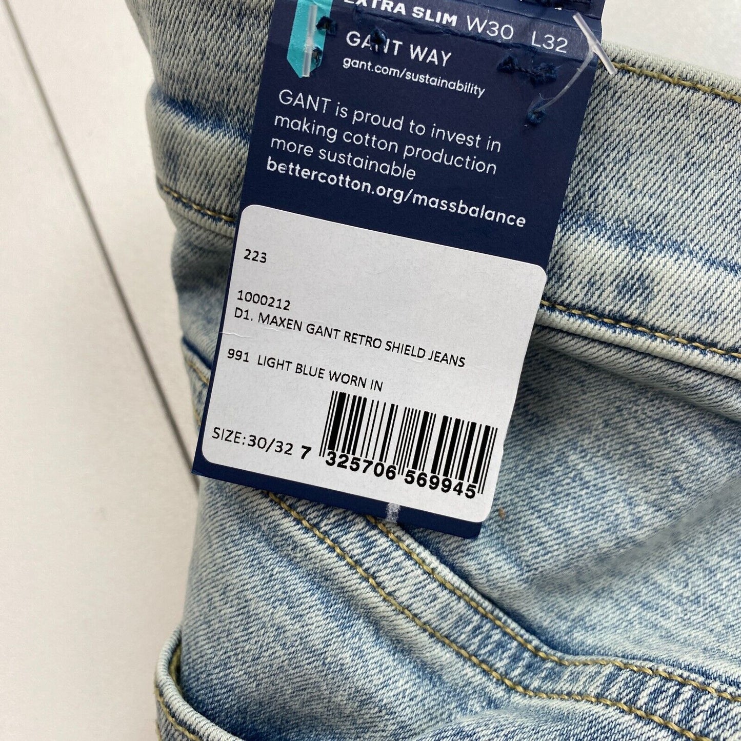 GANT Light Blue Maxen Extra Slim Jeans Size W30 L32