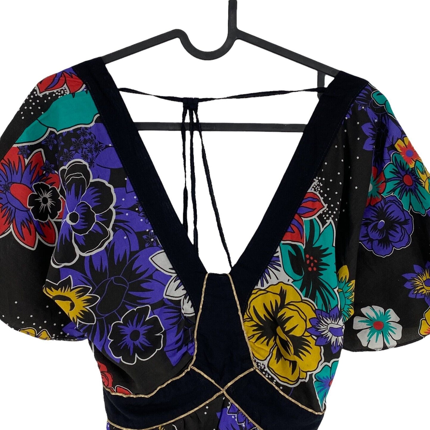 UVP 149 € Colcci Floral Schwarz Baumwollmischung Tiefer V-Ausschnitt Top Bluse Größe S