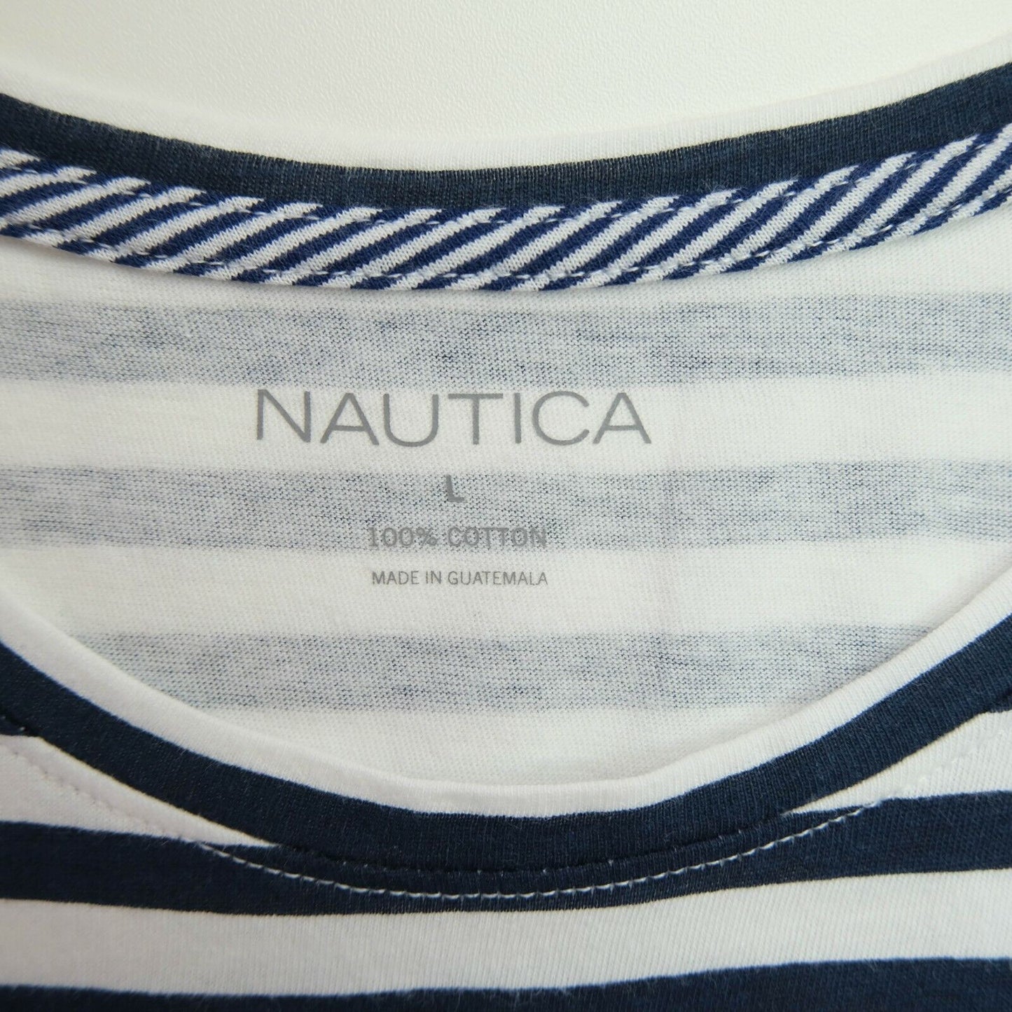 NAUTICA Blue White Striped Logo Top T Shirt Size L