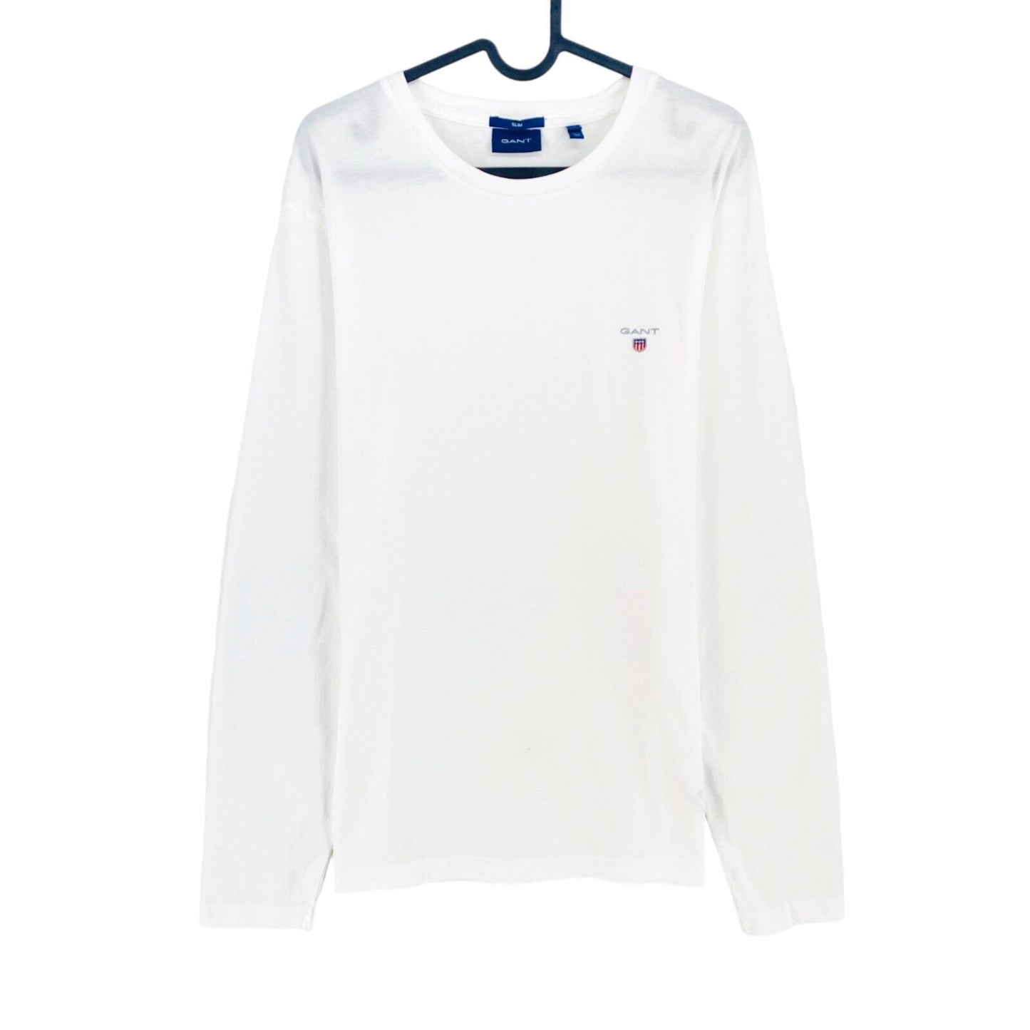 GANT White Original Long Sleeves Slim Fit Crew Neck T Shirt Size L