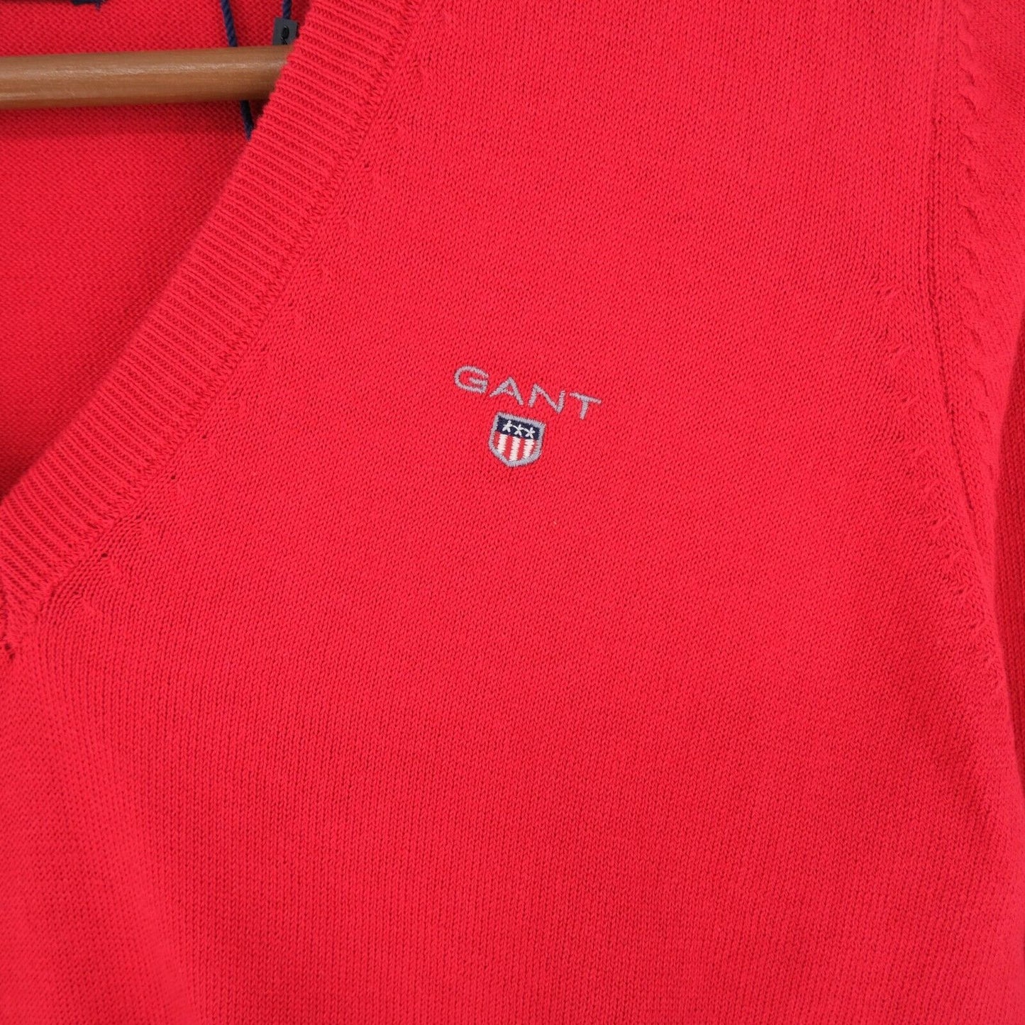 GANT Red 100% Cotton V Neck Jumper Sweater Size XS