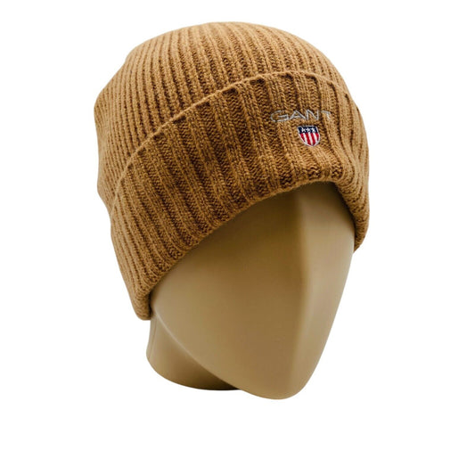 GANT Unisex Adult Brown Wool Blend Lined Beanie Winter Hat One Size