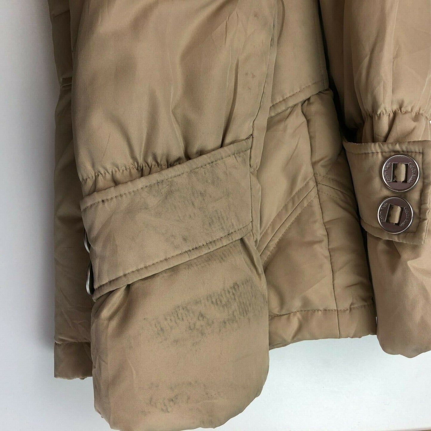 CALVIN KLEIN Light Brown Hooded Down Puffer Coat Jacket Size XS