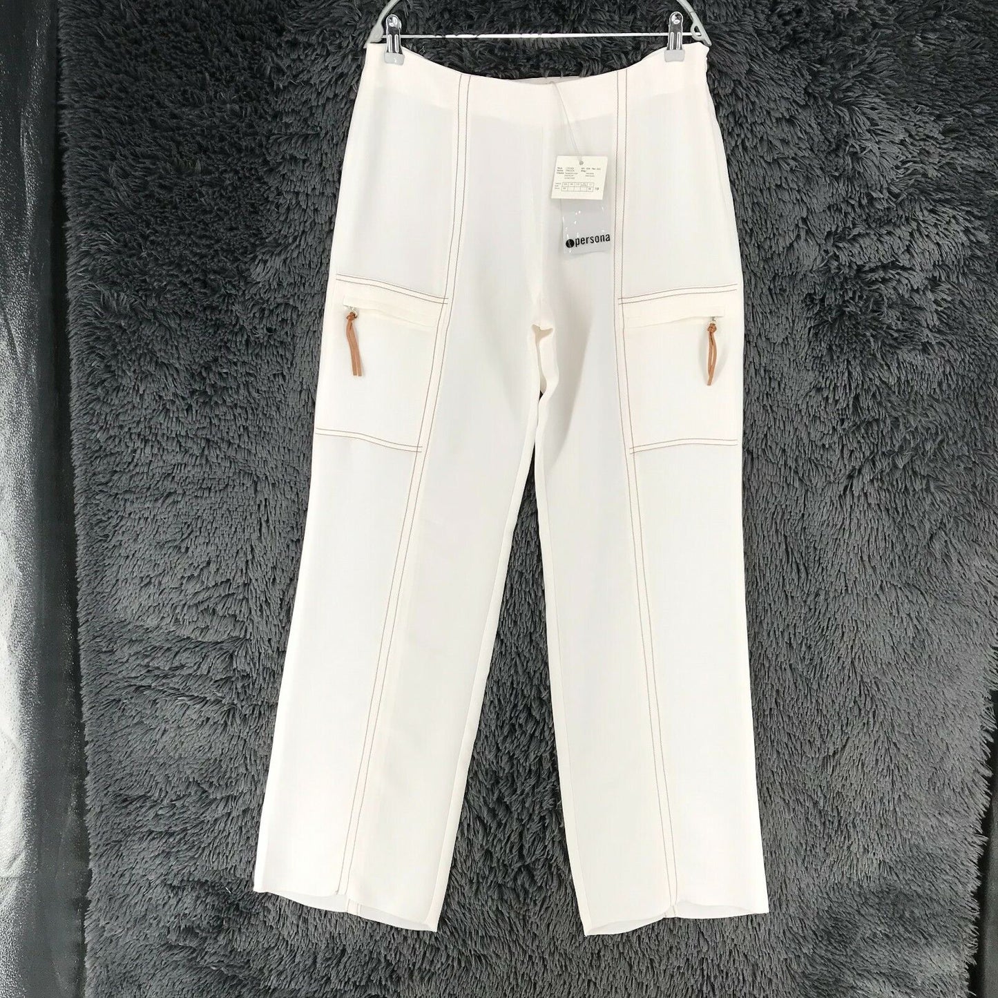 PERSONA Women White Regular Straight Fit Trousers Size US 10 W33