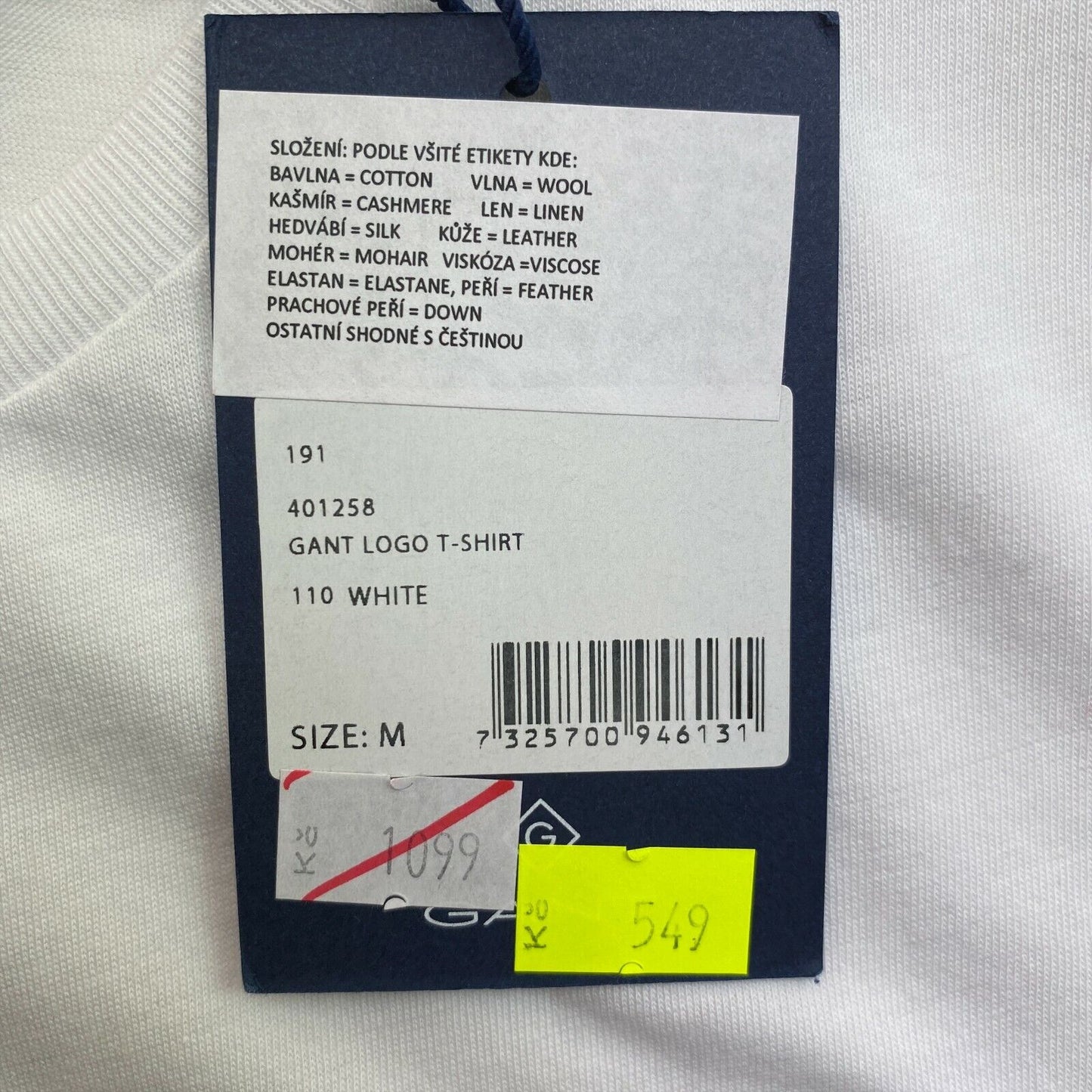 GANT White Logo Crew Neck T Shirt Size M