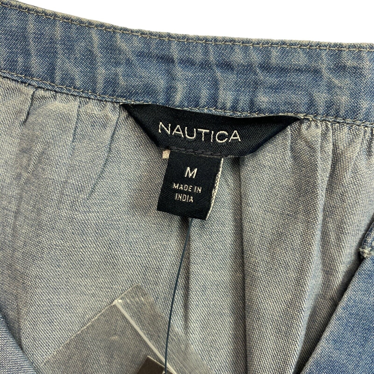 NAUTICA Dunkelblaue Bluse, 100 % Baumwolle, V-Ausschnitt, Größe M