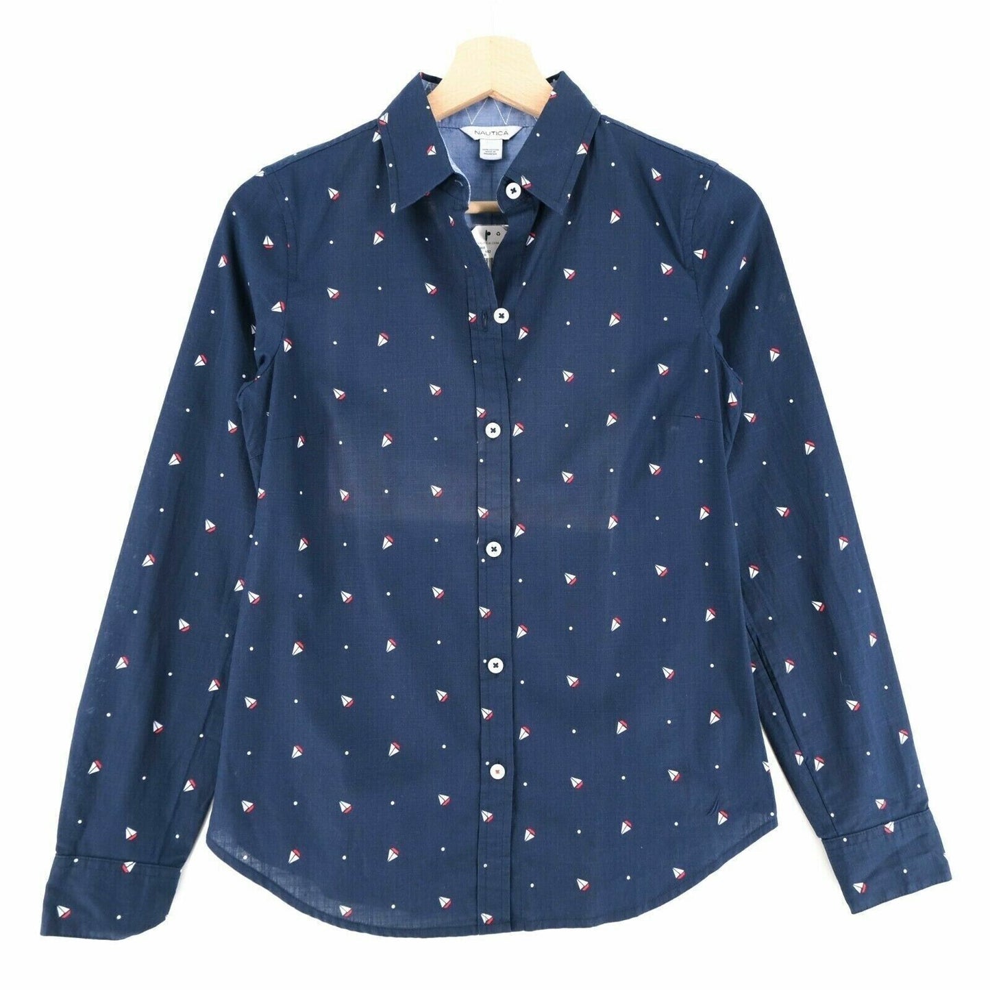 NAUTICA Navy Blue Ship Print Shirt Size S