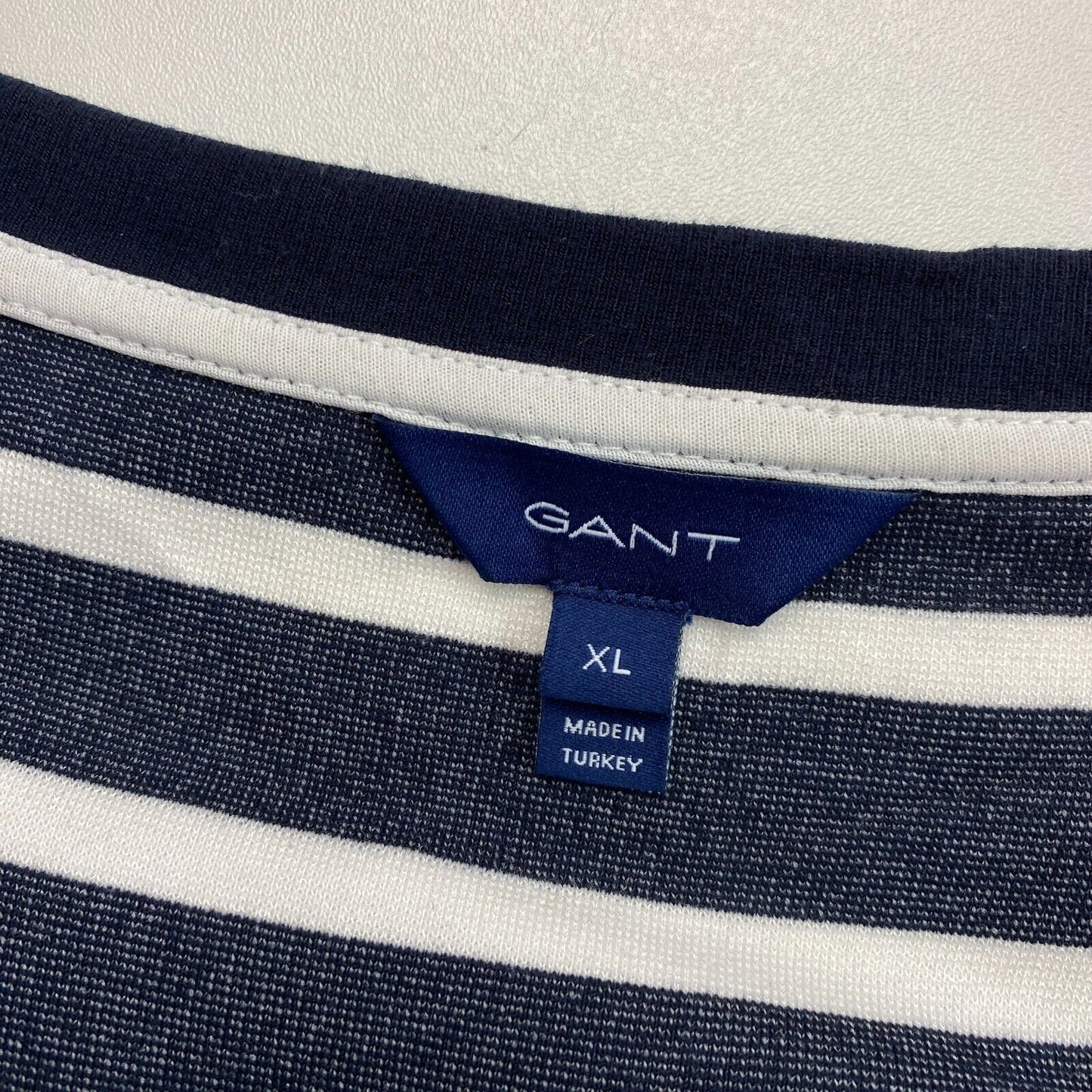 GANT Bleu Marine Rayé Manches Longues Col Rond Une Ligne Jersey Robe Taille XL