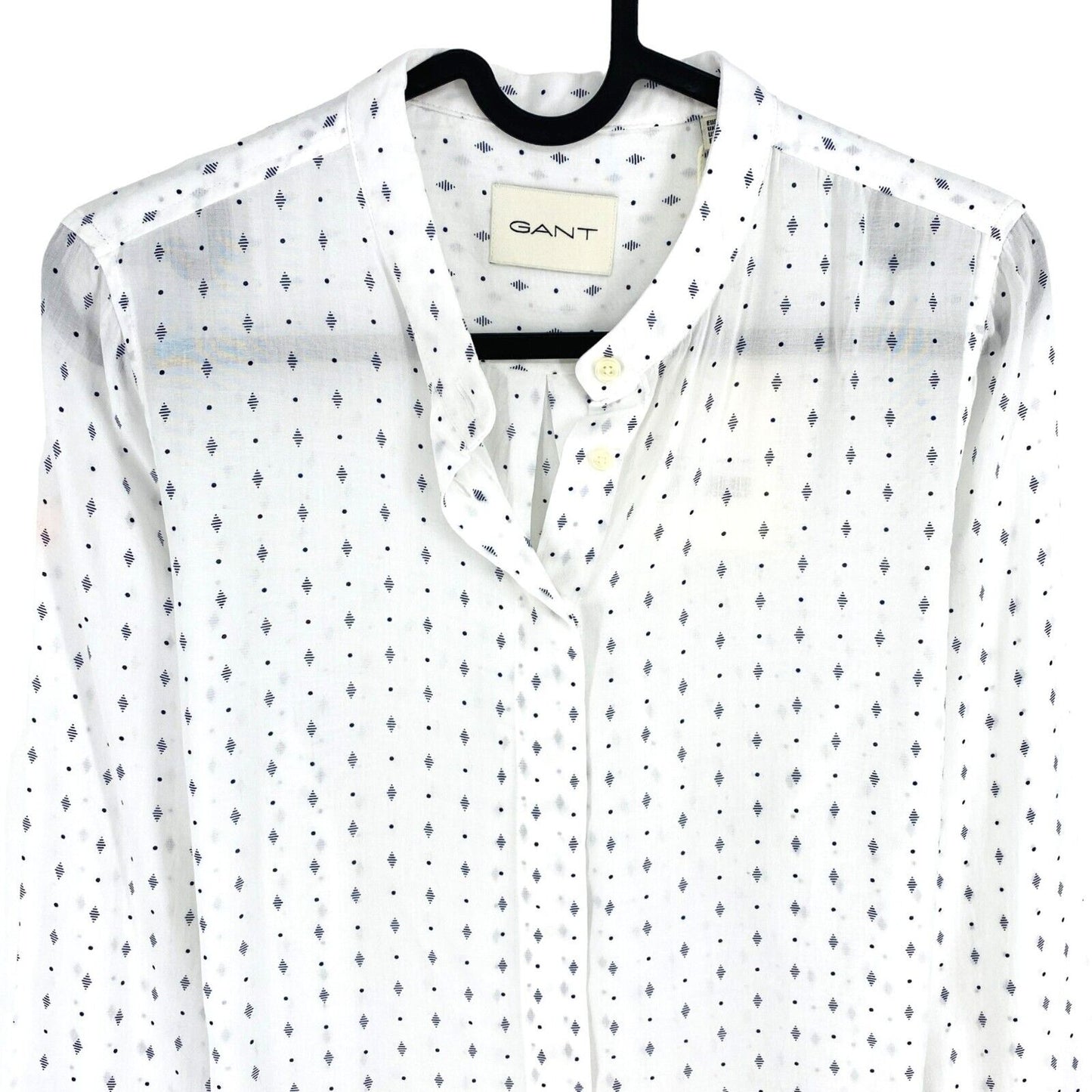 GANT Women White Reg Geometric Modal Long Sleeves Shirt Size EU 32 UK 4 US 2