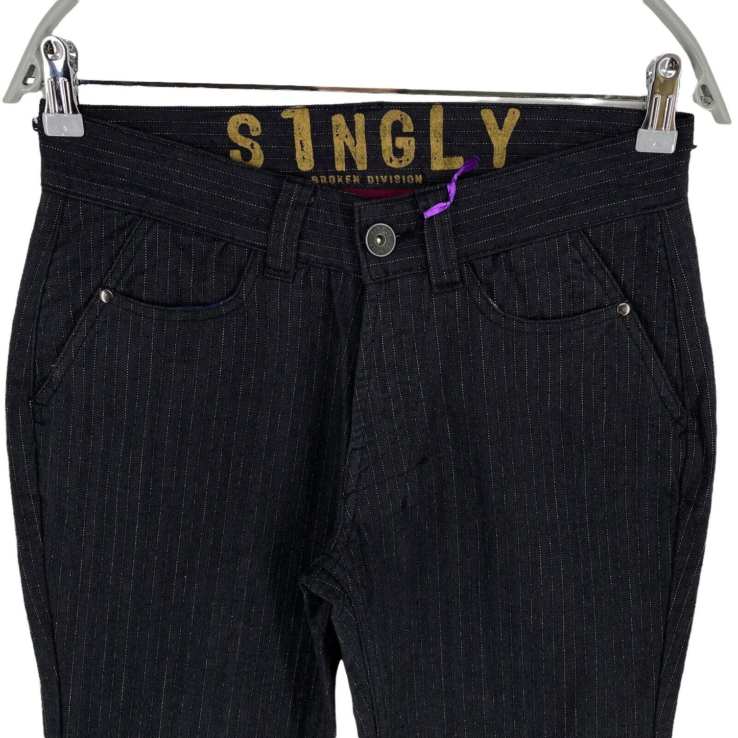 SINGLY Rayé Noir 100% Coton Jambe Droite Pantalon Pantalon Taille W29