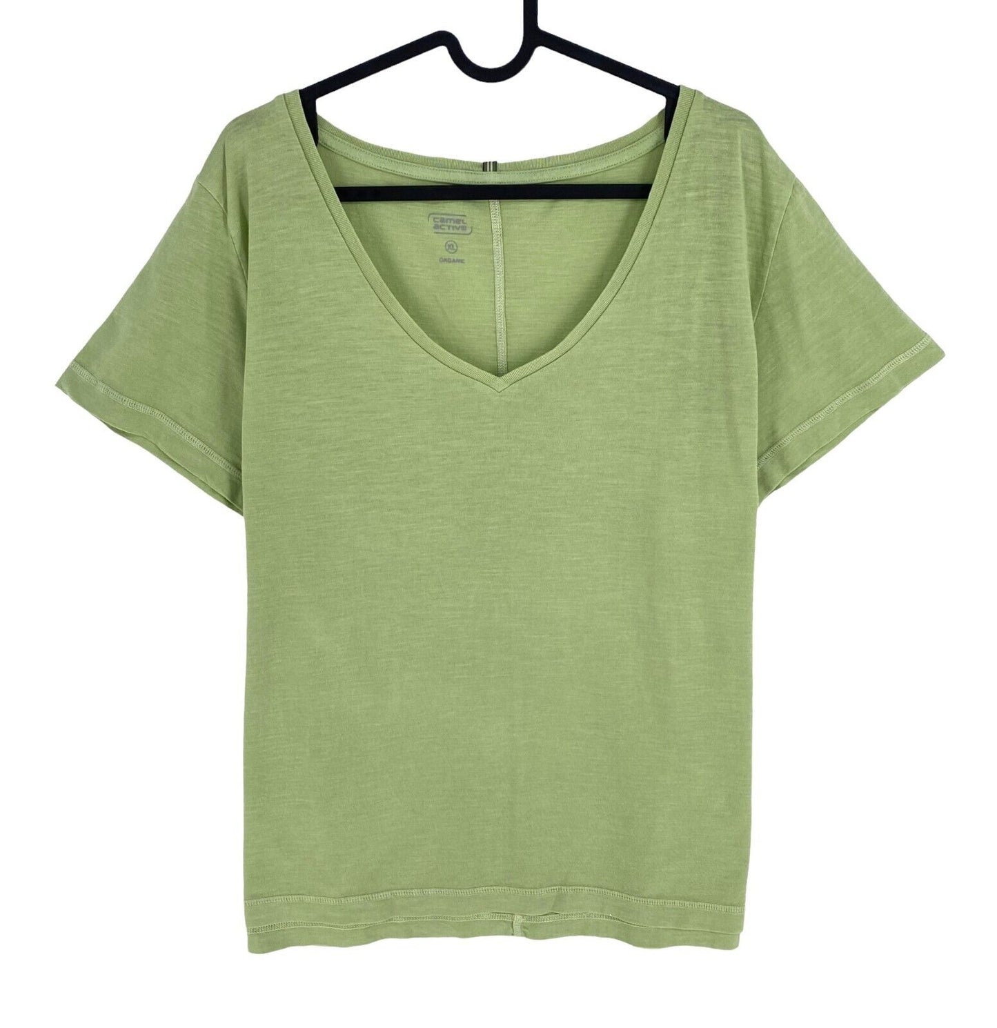 Camel Active Women Green Solid V Neck Short Sleeves T Shirt Size XL