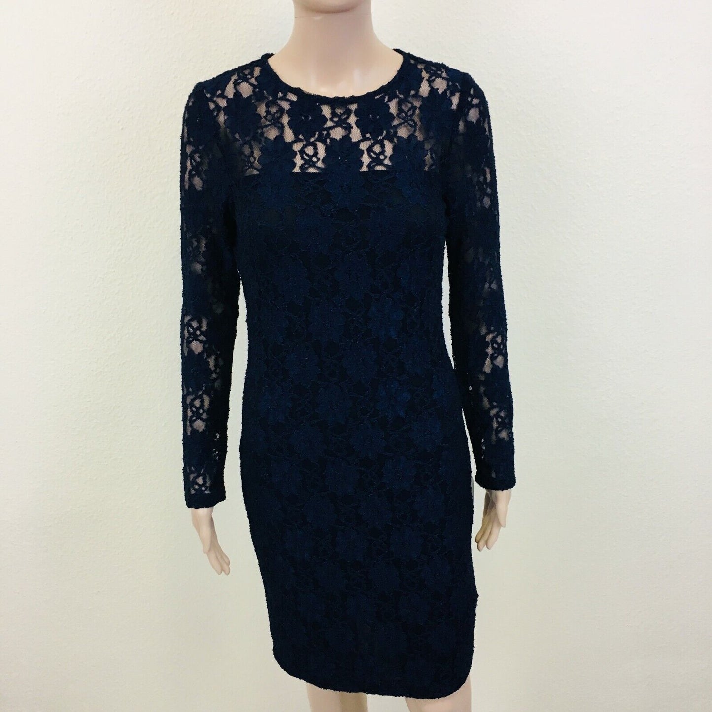 RRP $129 ZARA Dark Blue Long Sleeve Crochet Evening Dress Size S