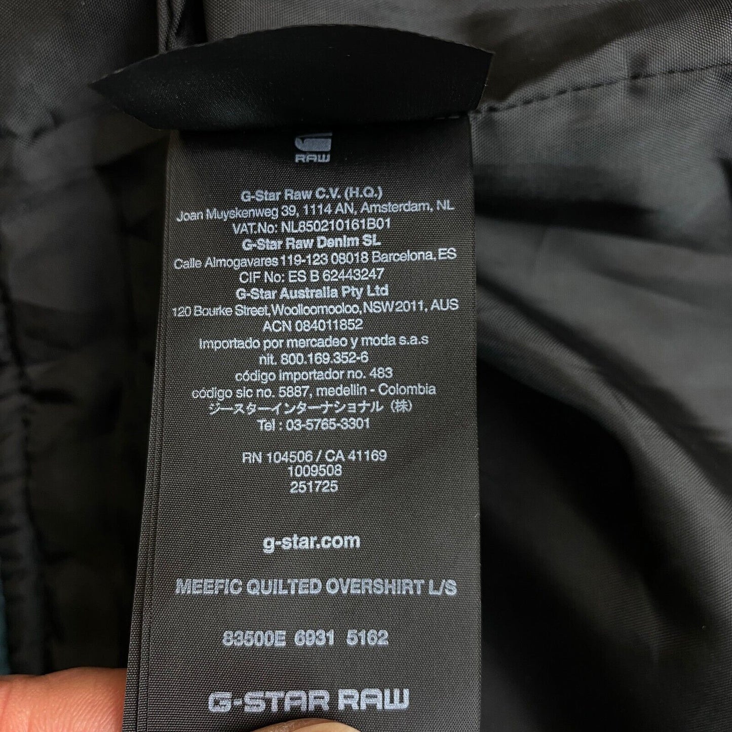 G-STAR RAW Bleu Meefic Surchemise matelassée Veste Manteau Taille L