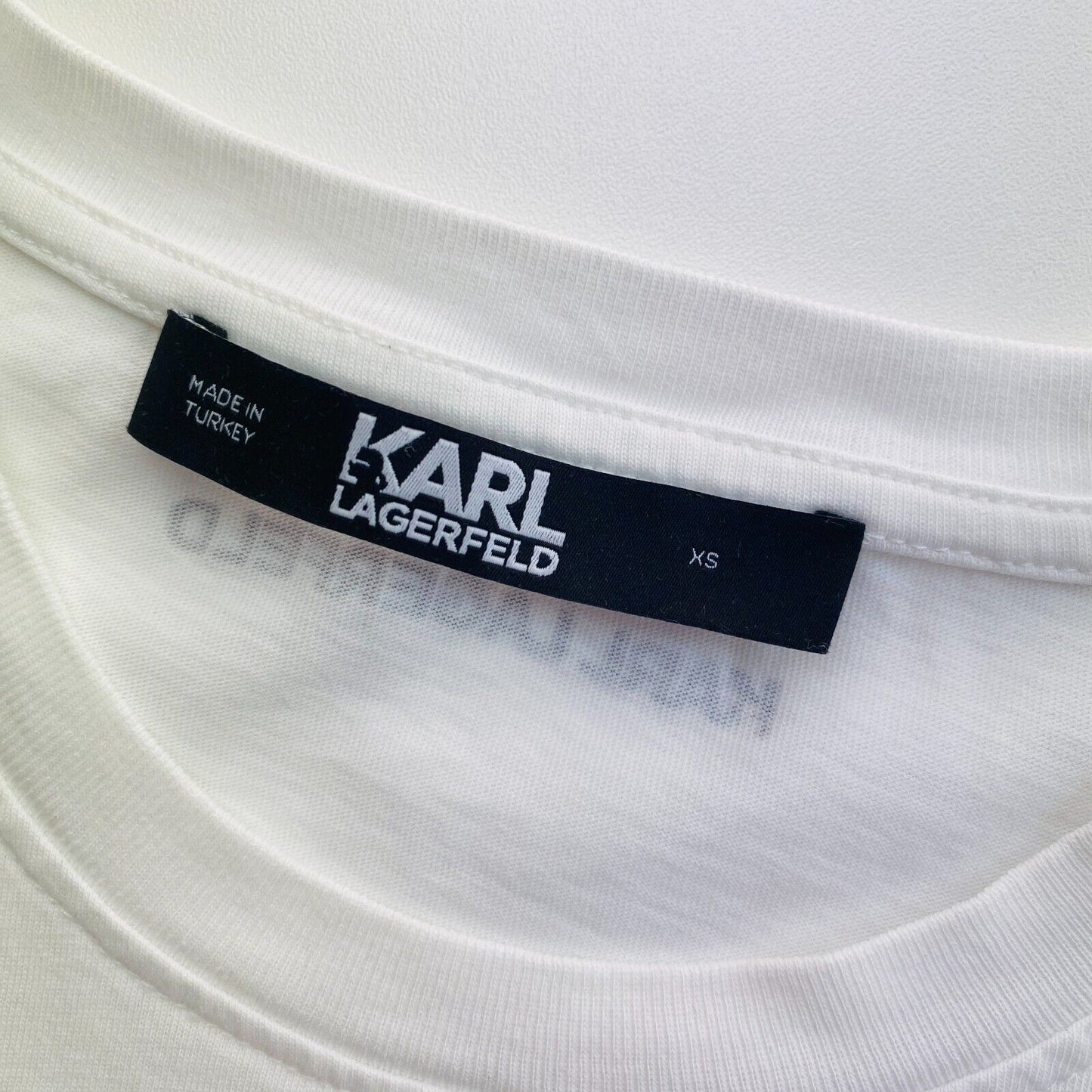 Karl Lagerfeld White Ikonik Rhinestone Couple Crew Neck T-Shirt Top Size XS