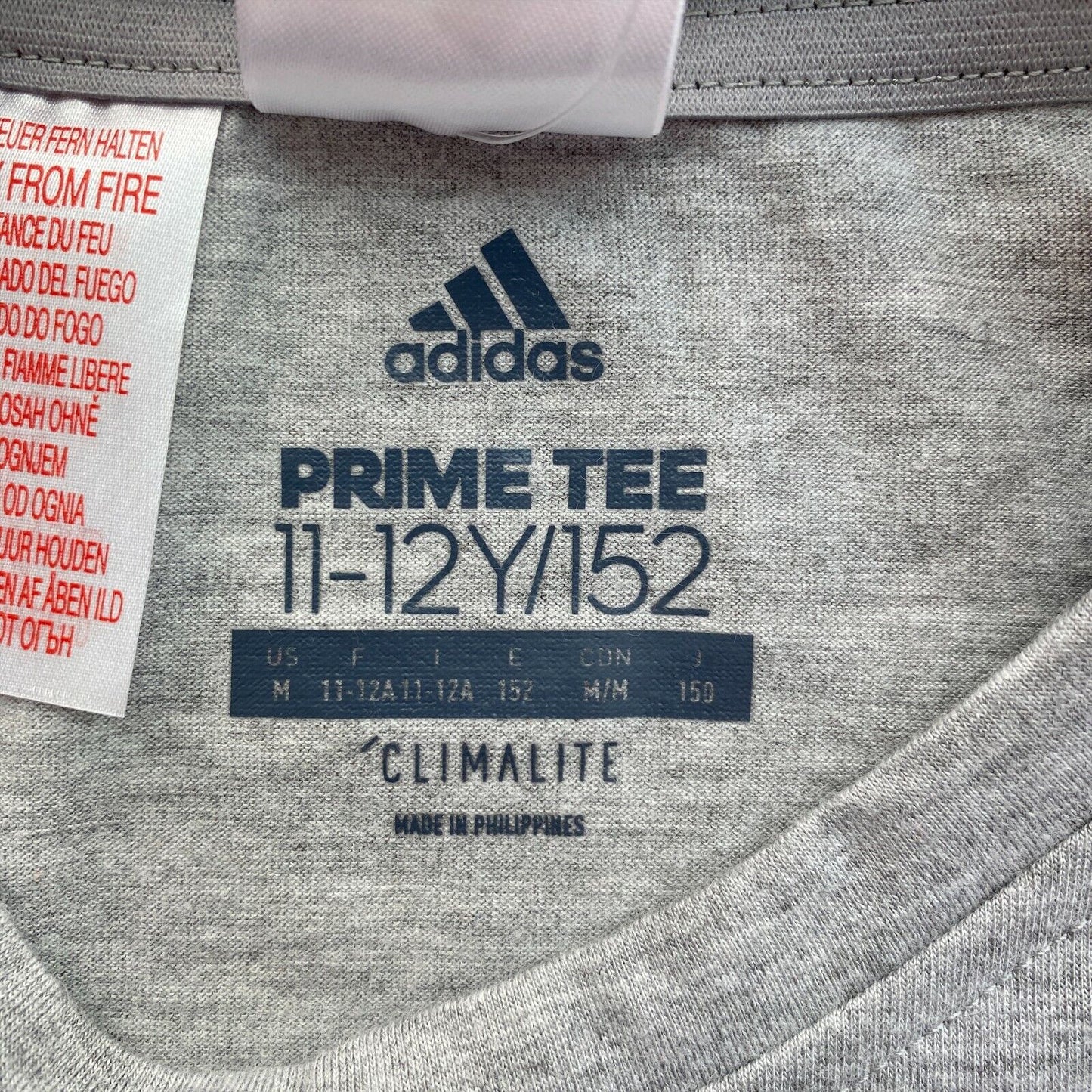 Adidas Climalite T-Shirt für Jungen, Rundhalsausschnitt, Prime-Logo, Grau, Größe 11–12 Jahre