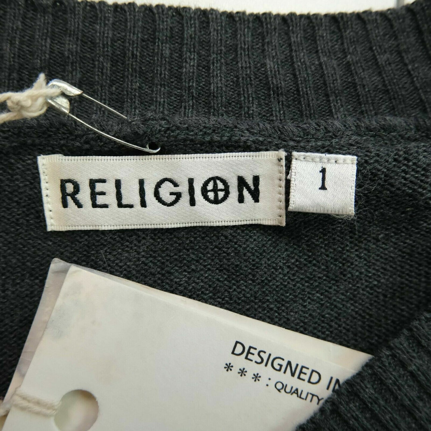 RELIGION Grey V Neck 100% Cotton Dress Size 1 - S 3 - L