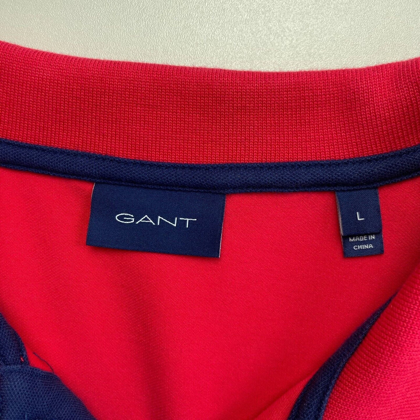 GANT Red Contrast Collar Pique Rugger Polo Shirt Size L