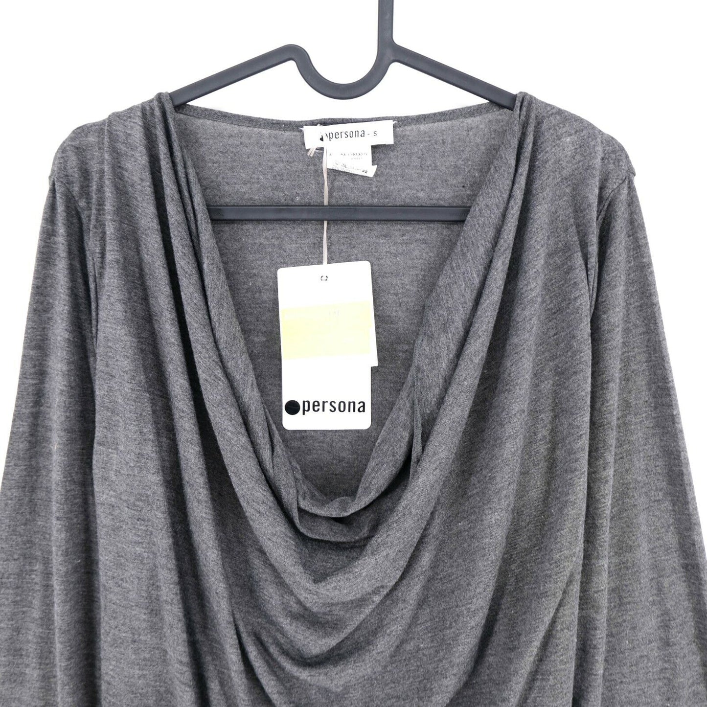 PERSONA Grey Scoop Neck Long Sleeves T Shirt Top Size S M