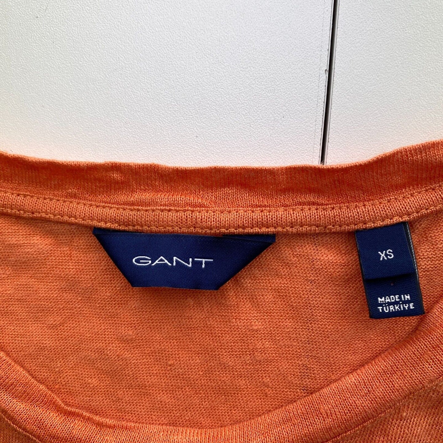 GANT Women Orange Linen Crew Neck T Shirt Size XS