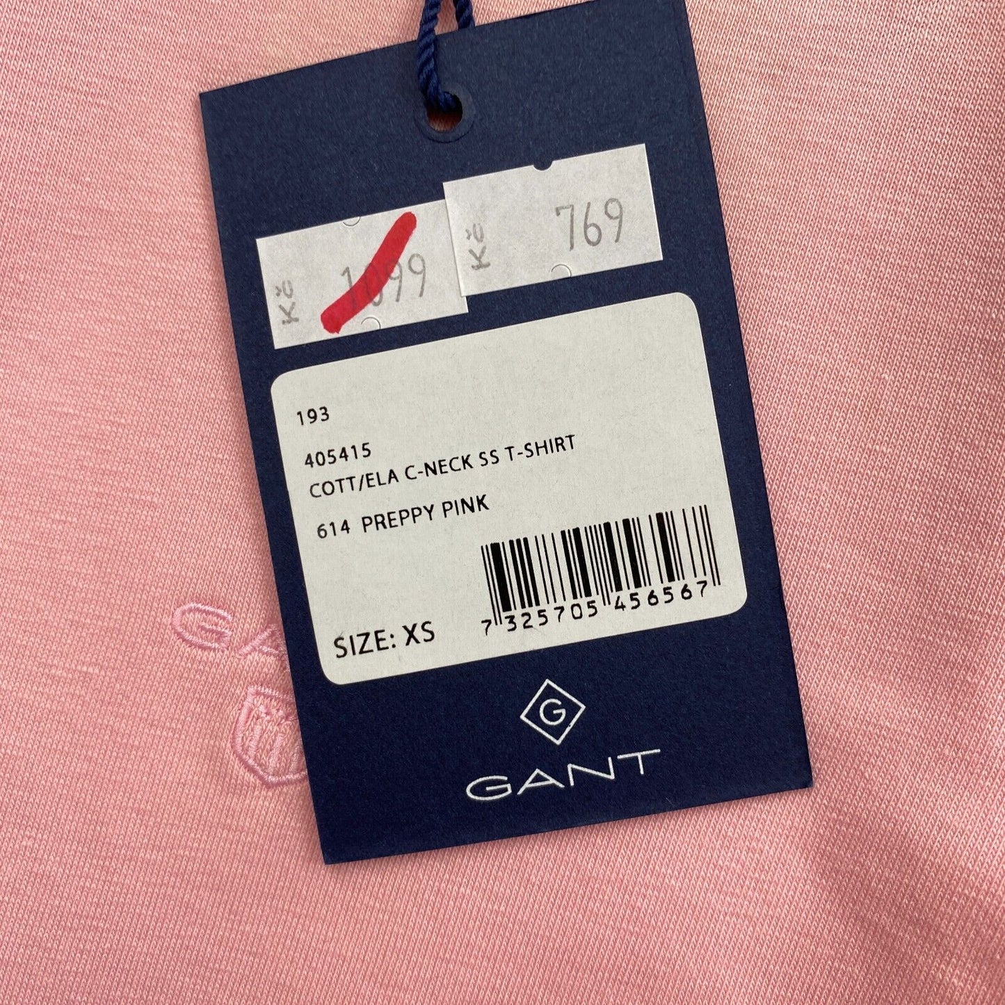 GANT Pink COTT/ELA Crew Neck T Shirt Size XS