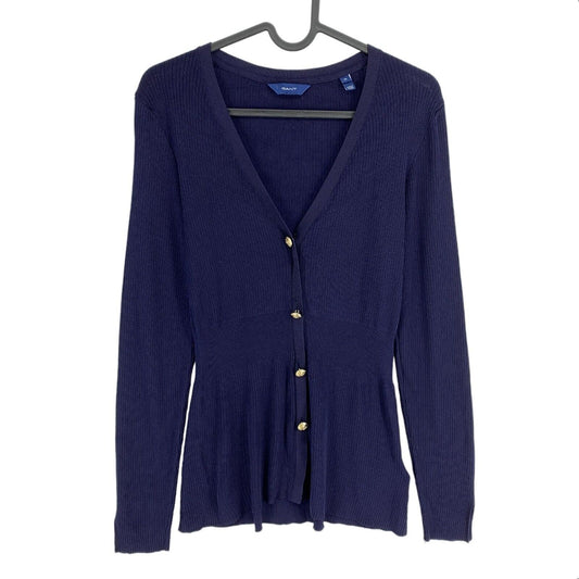 GANT – Gerippter Cardigan mit V-Ausschnitt, Marineblau, Größe M