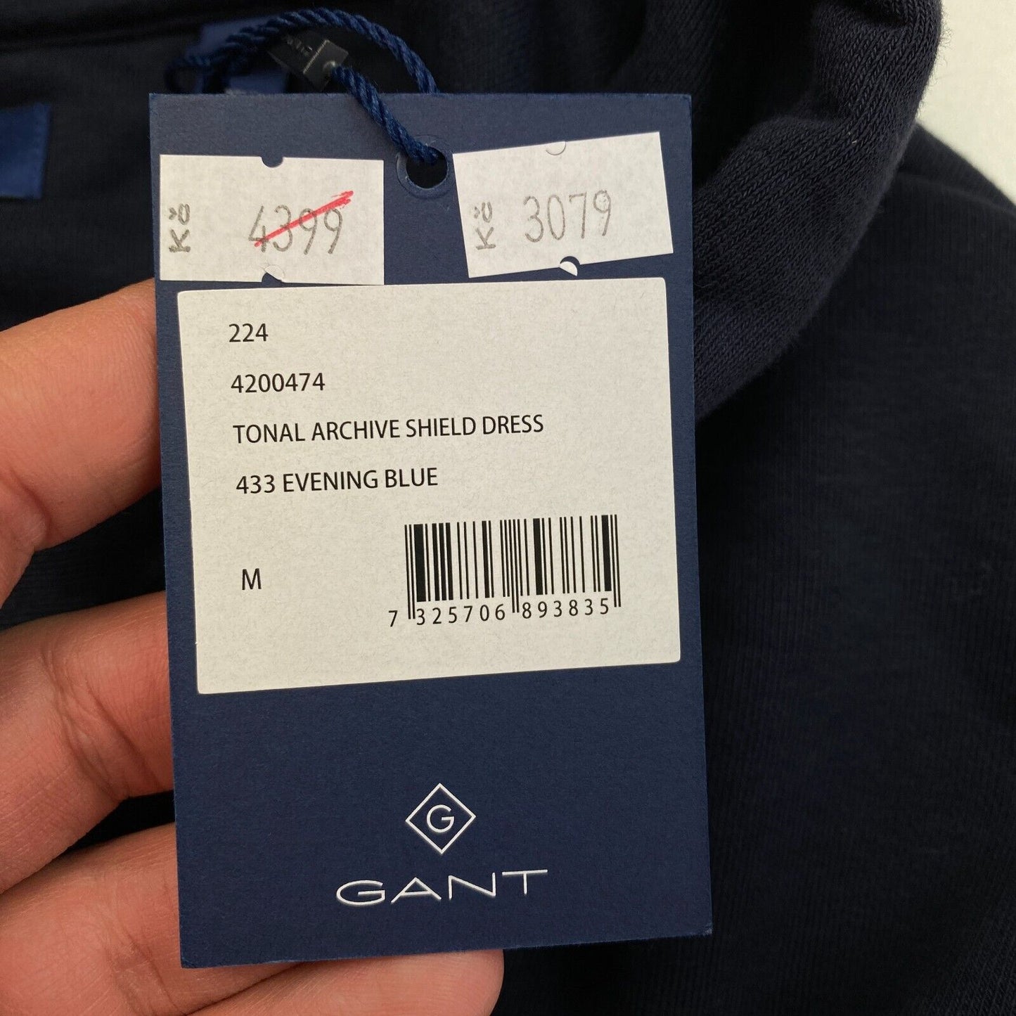 GANT Navy Blue Tonal Archive Shield Hoodie Dress Size M