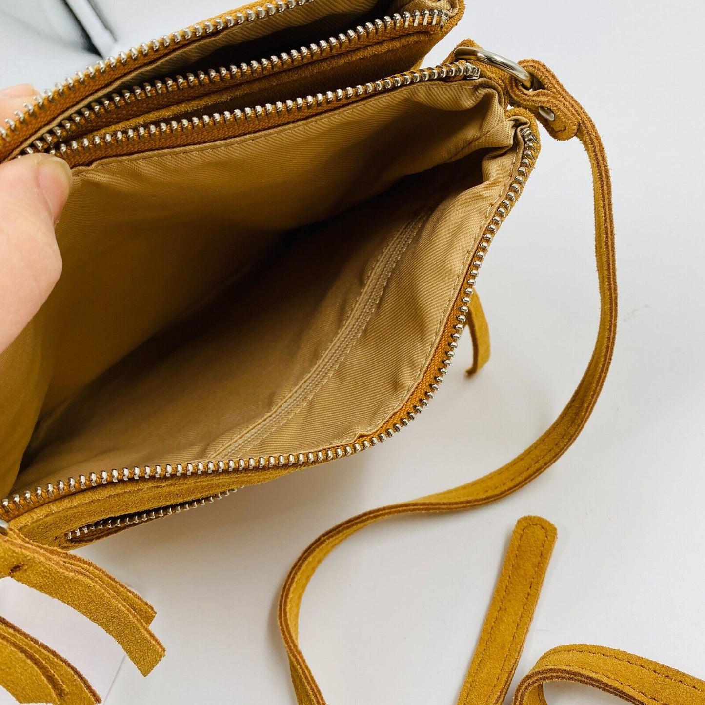 MAZARIN Dark Yellow Suede Leather Handbag Shoulder Bag Crossbody Bag