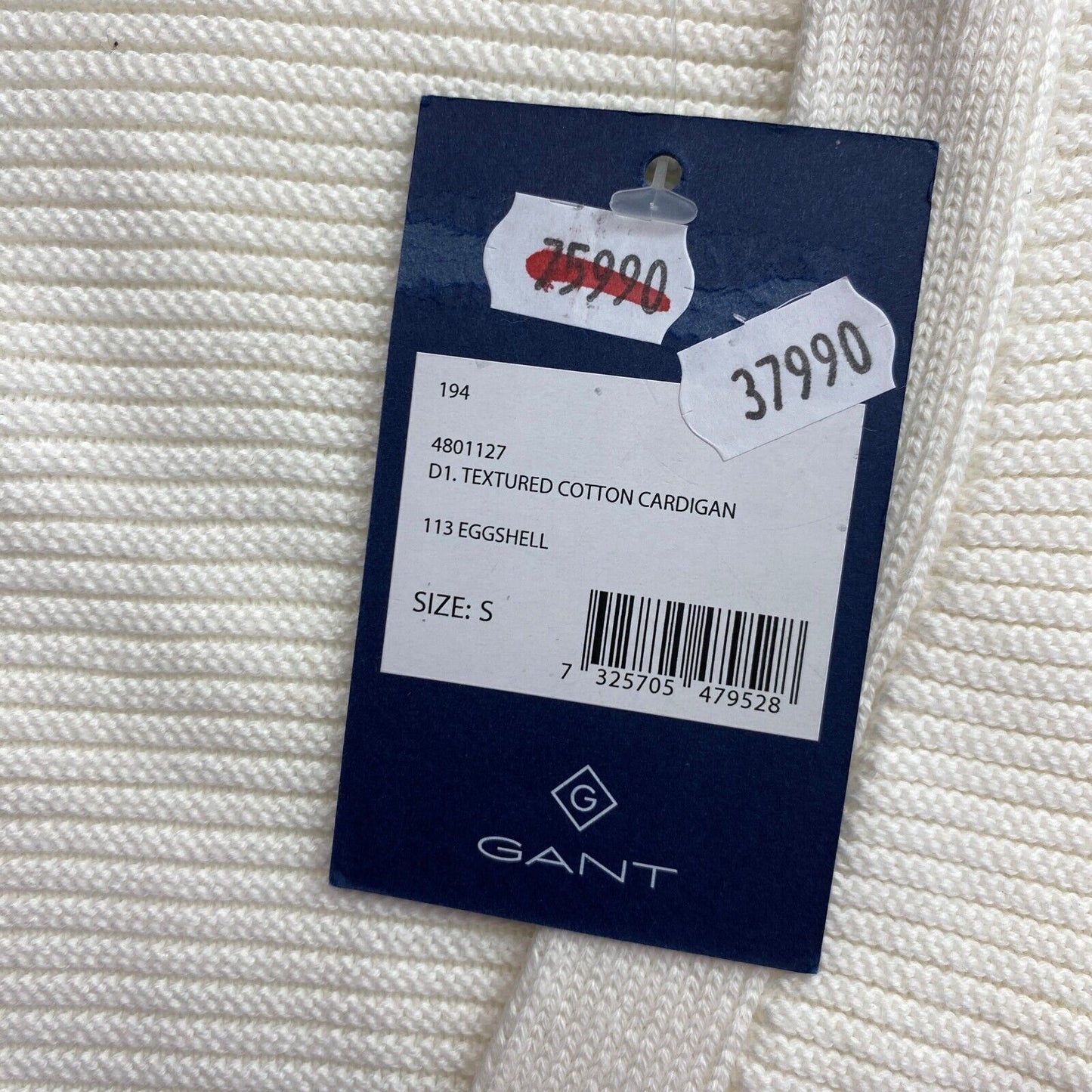 GANT White Textured Cotton Cardigan V Neck Sweater Jumper Size S