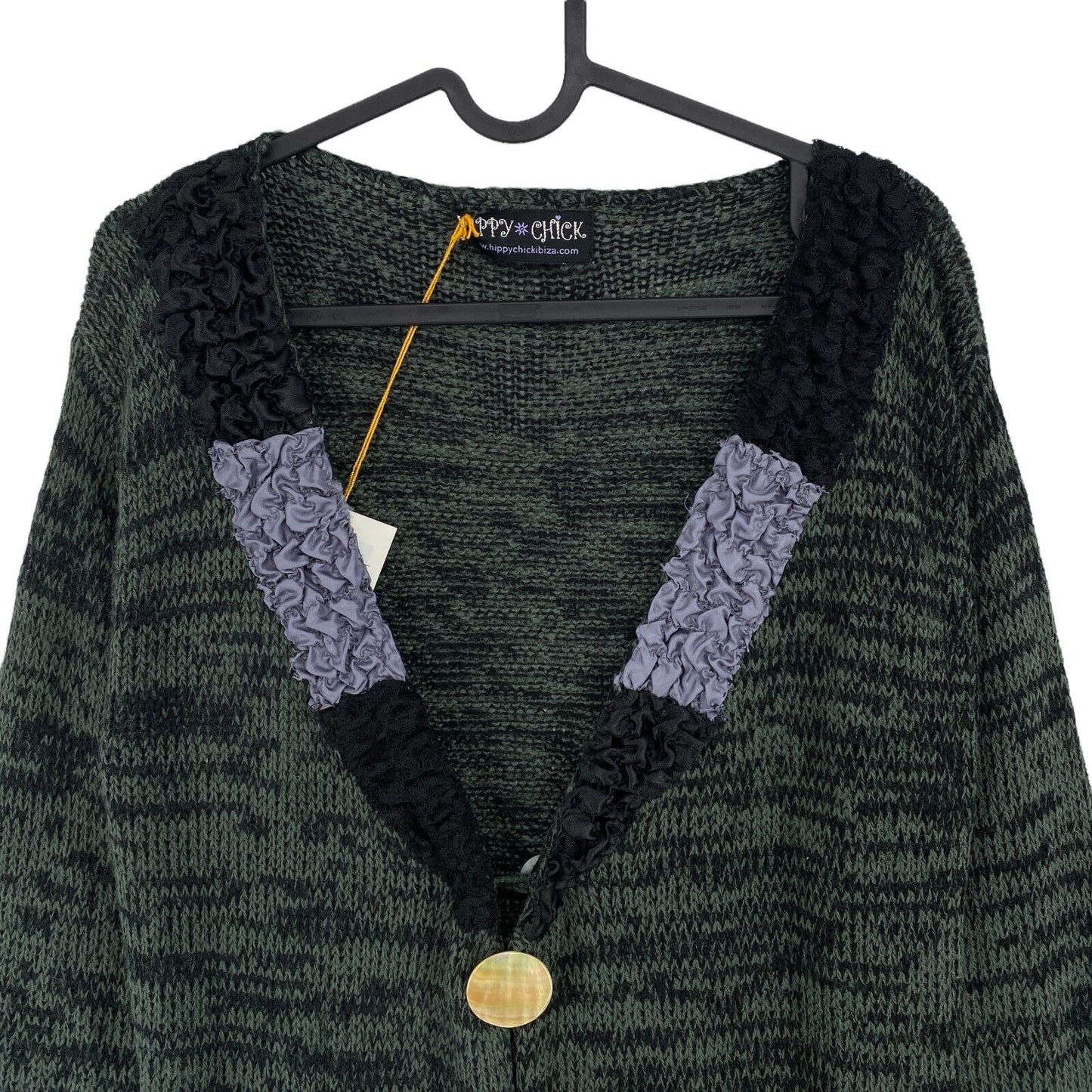 RPR €136 HIPPY CHICK Dark Green Long V-Neck Jumper Cardigan Size L