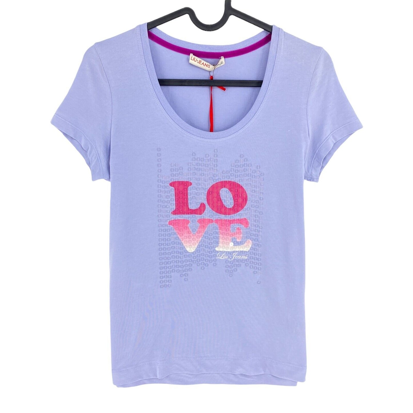 LIU JEANS Light Purple Sequin Love Scoop Neck T Shirt Size M XL