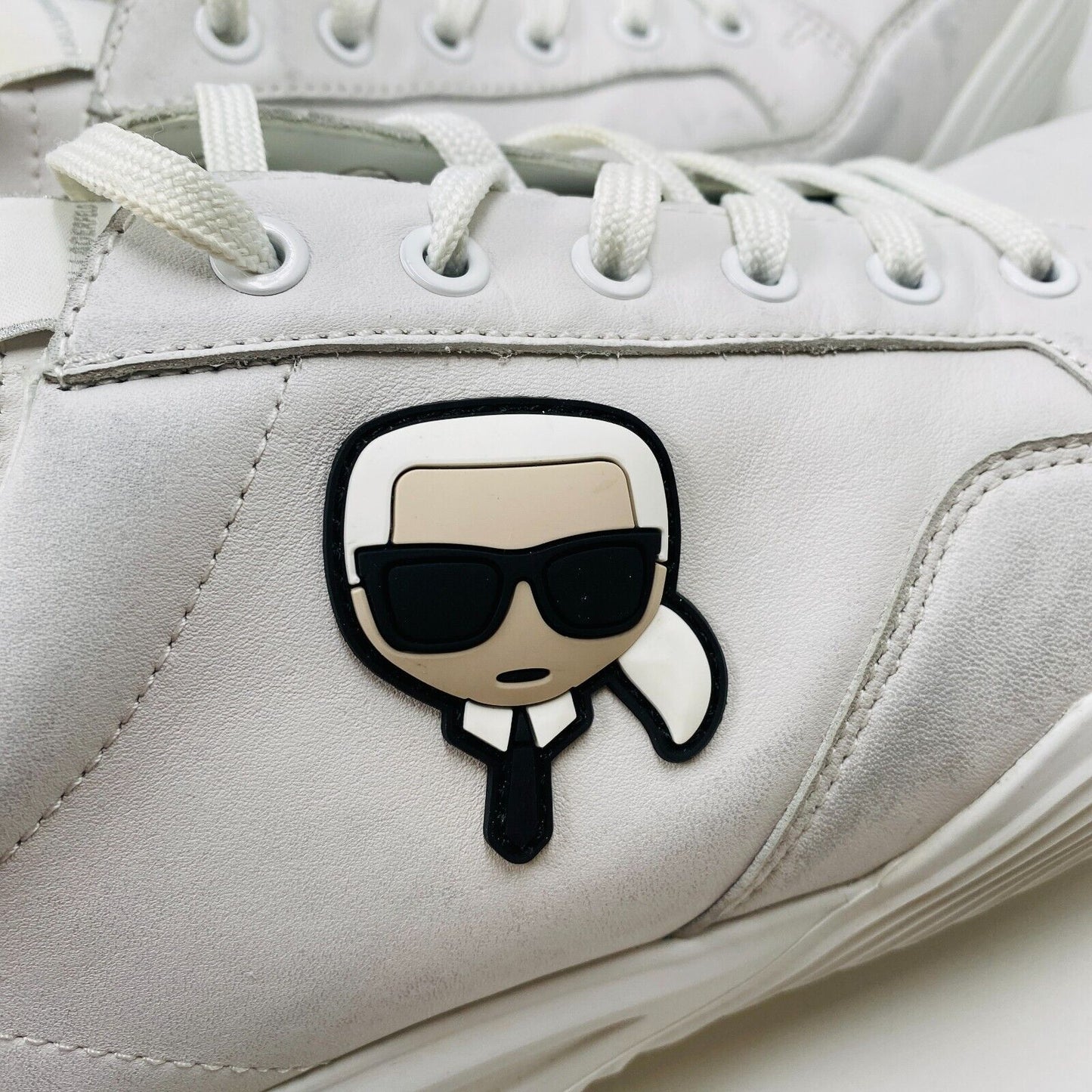 KARL LAGERFELD Men White Leather Ikonik Low Lace Sneakers Size EU 46 UK 12 US 13