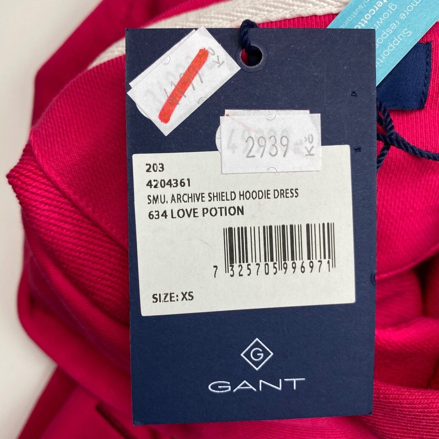 GANT Pink Archive Shield Hoodie-Kleid Größe XS