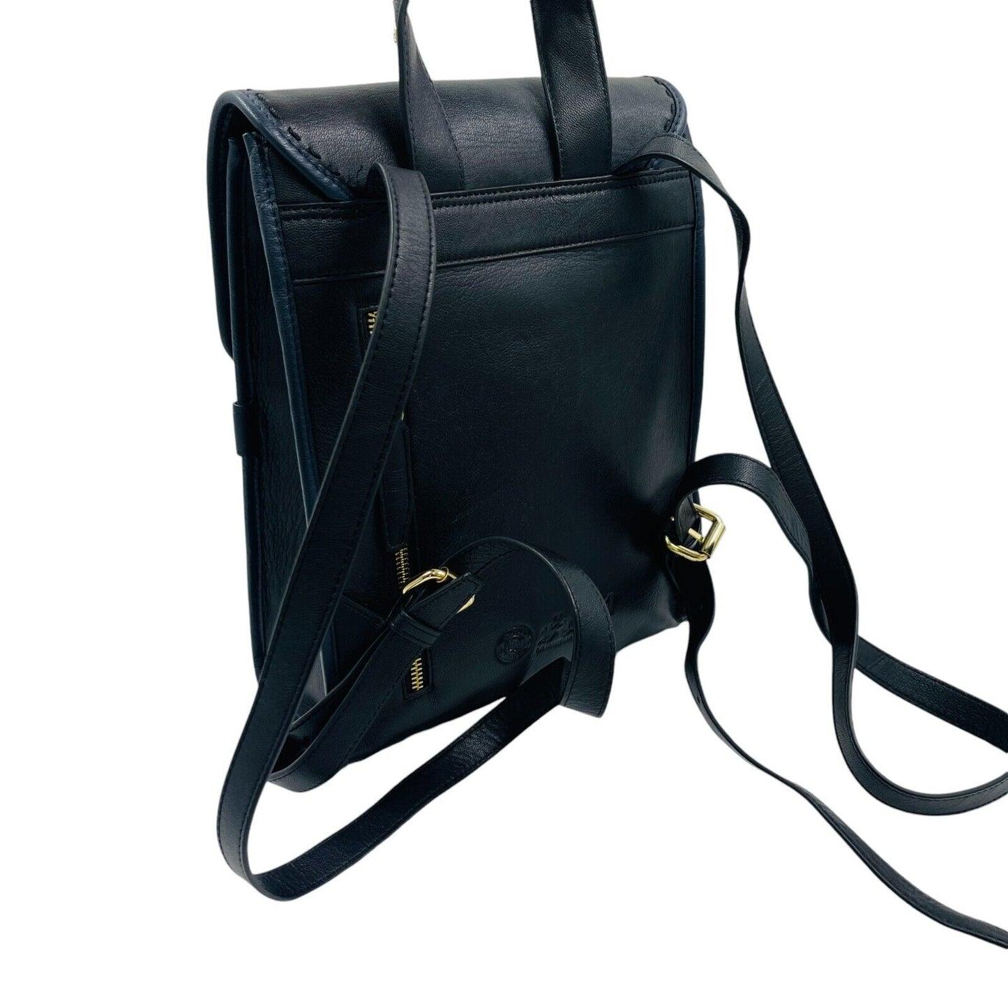 La Martina Black 100% Leather Ladies Backpack Rucksac Bag