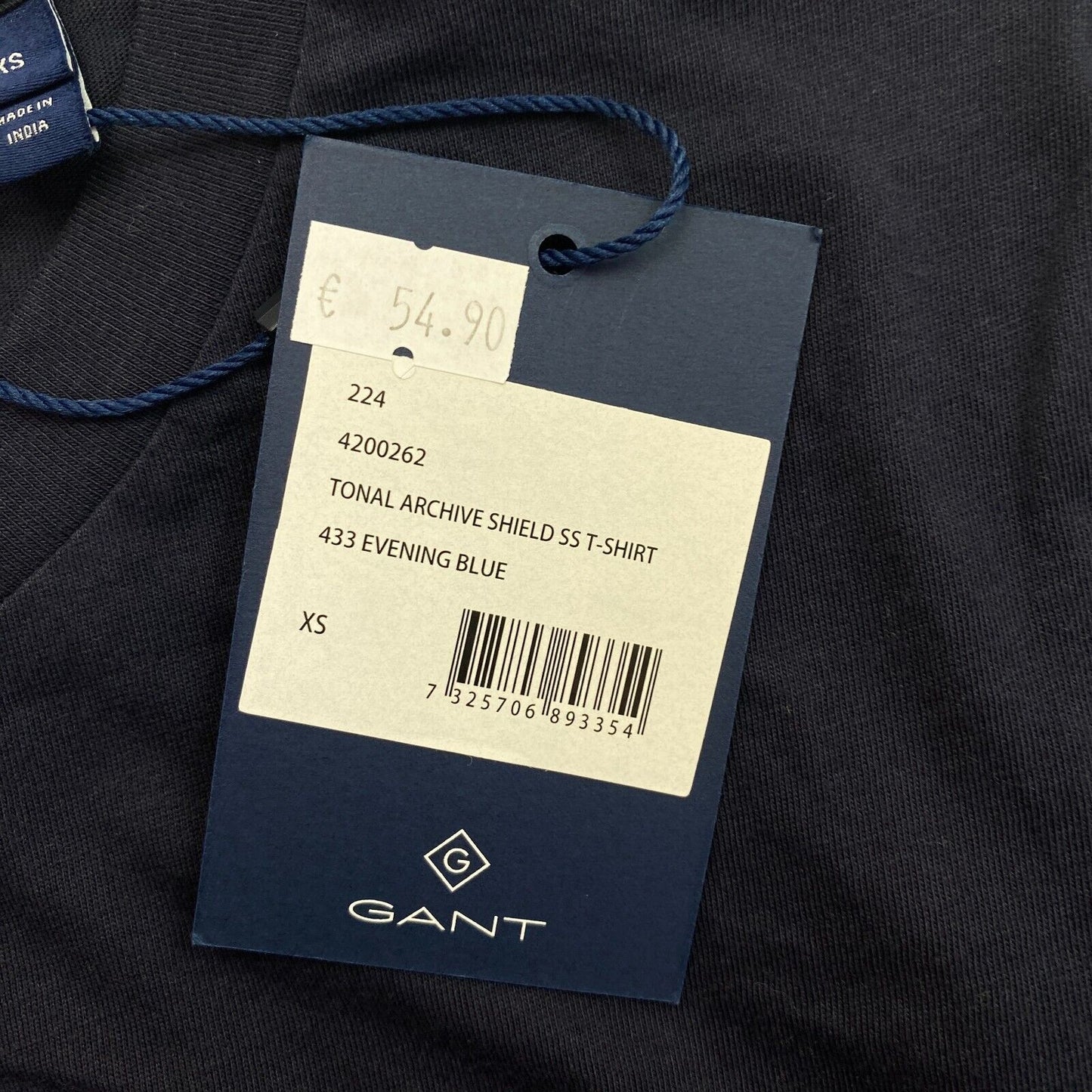 GANT Women Navy Blue Tonal Archive Shield Crew Neck SS T Shirt Size XS