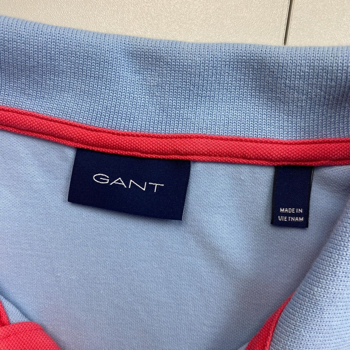 GANT Blue Contrast Collar Pique Rugger Polo Shirt Size S