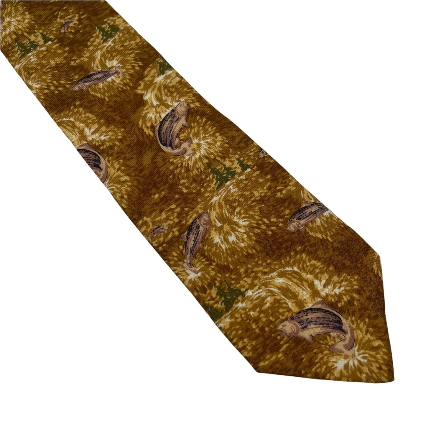 Vintage GANT Brown Fish Painting 100% Wool Hand Made Tie