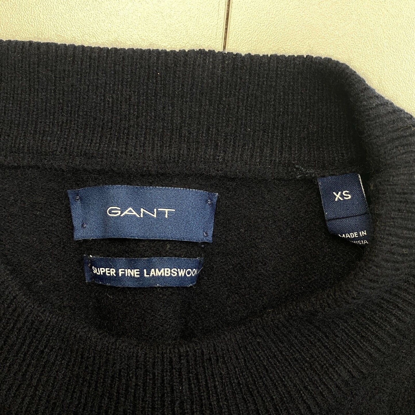 GANT Marineblaues Kleid mit langen Ärmeln aus superfeiner Lammwolle, Größe XS