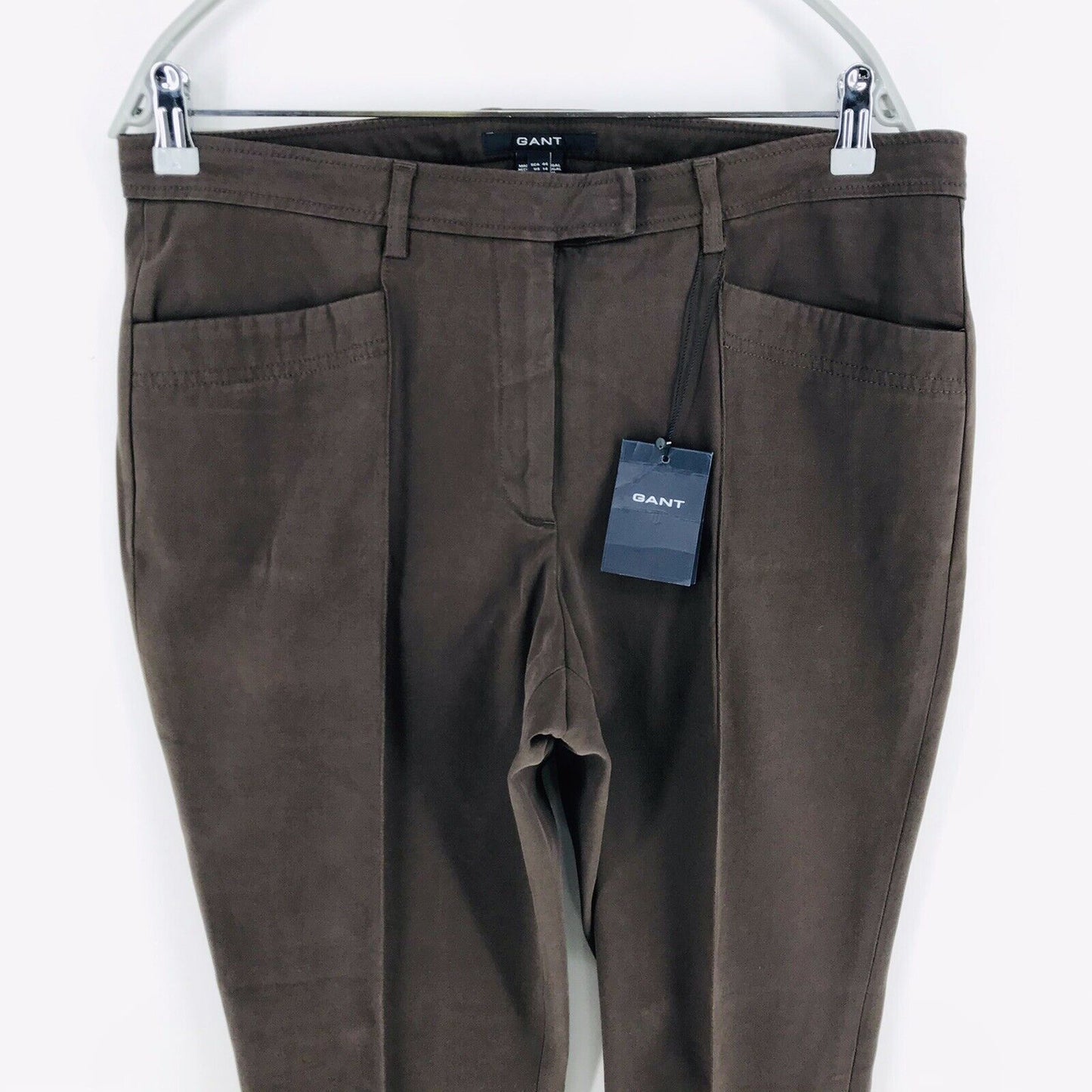 €185 GANT Women Brown Slim Fit Pleated Chino Trousers EUR 44 US 14 UK 18 W34